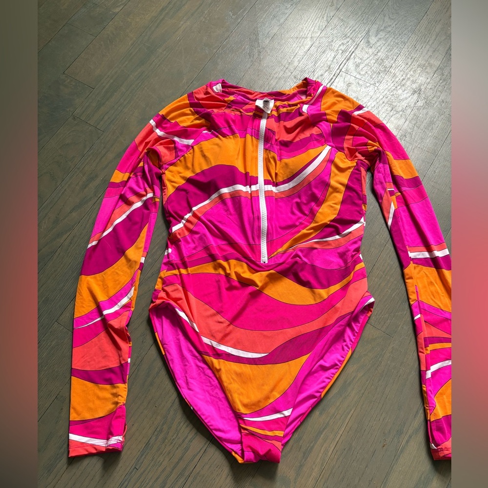 Trina Turk One-Piece Swimsuit - Long Sleeve Cut-Out, Psychedelic Print
